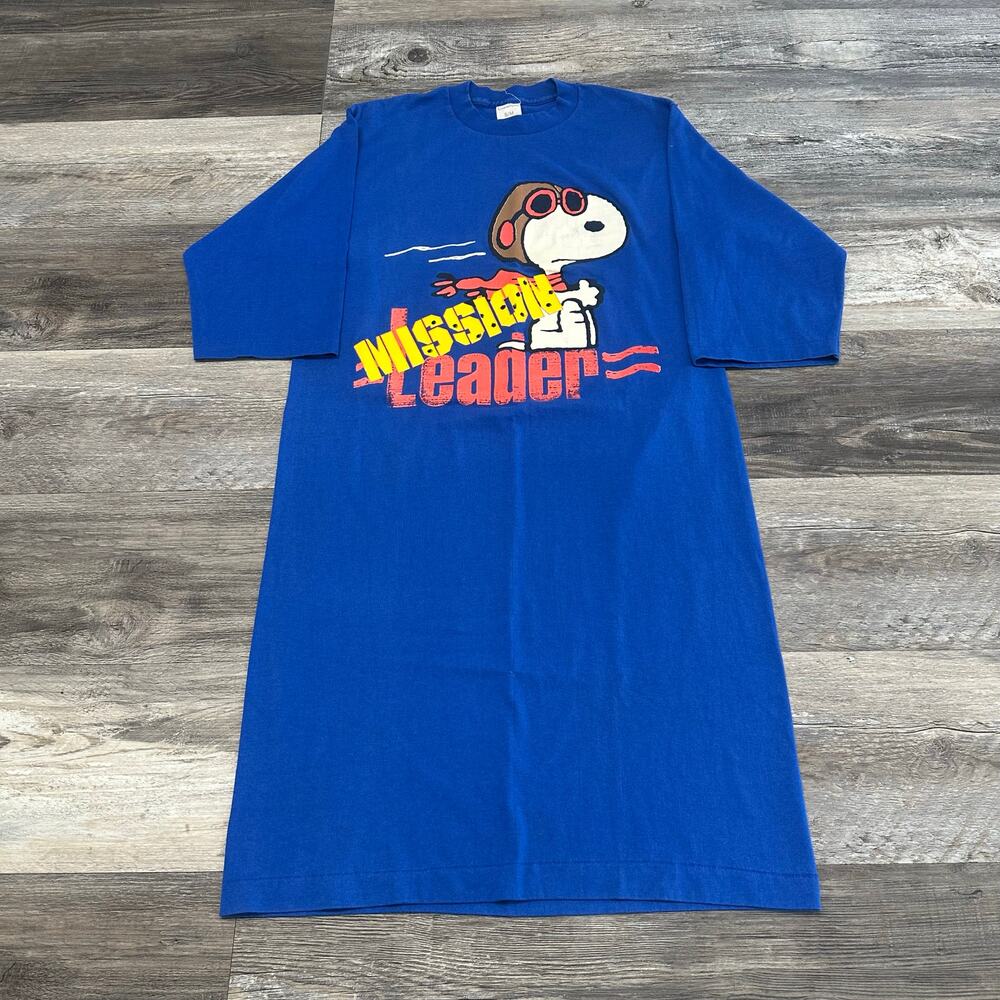 Vintage 80s 90s Snoopy Mission Leader Blue Womens S/M Crewneck T-Shirt‎ Dress